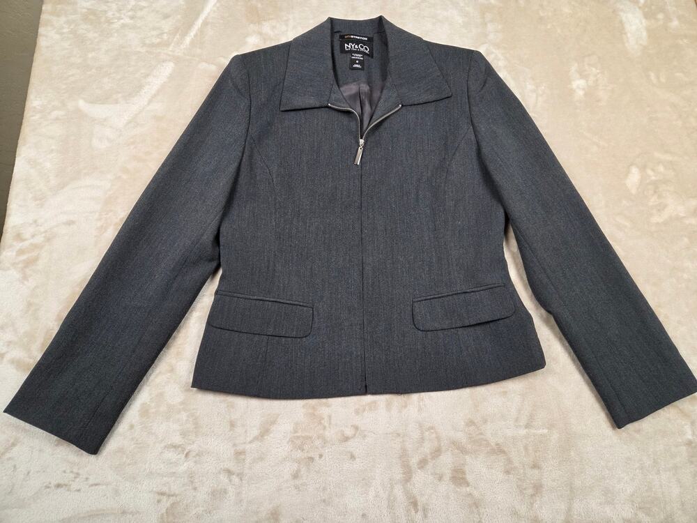 NY&Co City Stretch Gray Full Zip Blazer Jacket
